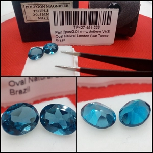 Pareja de Topacios Oval VVS Azul Londres Brasil 3.01 Cts