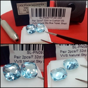 Pareja Topacios VVS Cojín Azul Cielo de Brasil 7.32 Cts