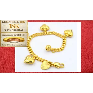 Pulsera Gold Filled 18K 4mm x 20cm encantos de corazones