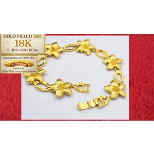 Pulsera de Flores Oro 18K Gold Filled 20 cm ✨ Elegante y Duradera