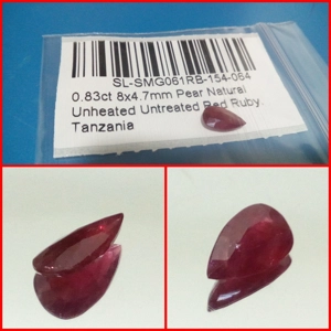 Rubí talla pera de Tanzania 0.83 Cts