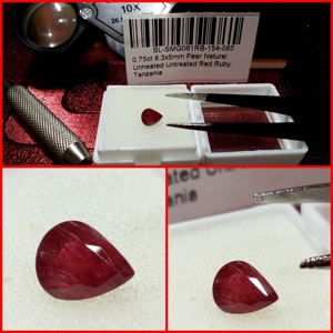 Rubí rojo intenso de Tanzania talla Pera 0.75 Cts