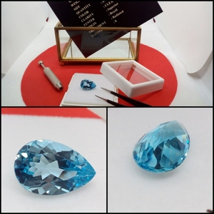 Topacio Azul Suizo limpio talla pera 7.21 Ct.