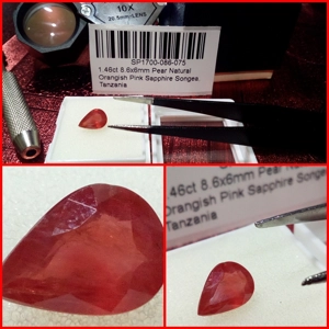 Zafiro Tanzania Anaranjado talla Pera 1.46 Cts