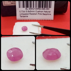 Zafiro Natural Rojizo Rosado de Tanzania, Talla Cojín 0.73 Cts