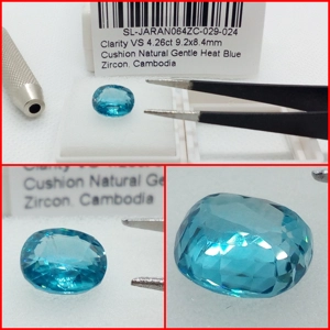 Zircon Azul VS Cojin de Camboya 4.26 Cts.