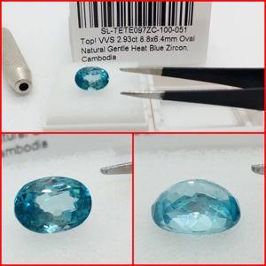 Zircon VVS Azul Oval de Camboya 2.93 Cts.