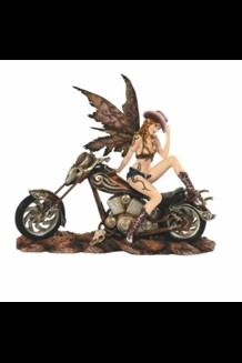 Brown Cowgirl Fairy On Motorcycle Figure