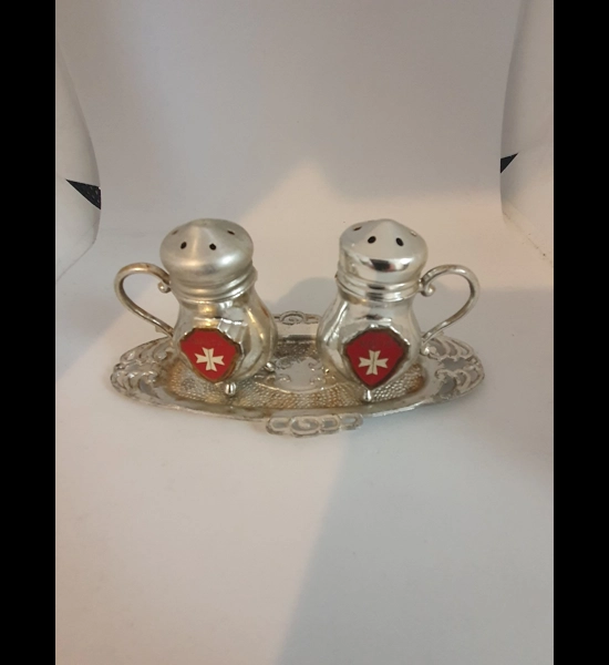 Vintage Malta Water Can Salt & Pepper Shakers W/Tray