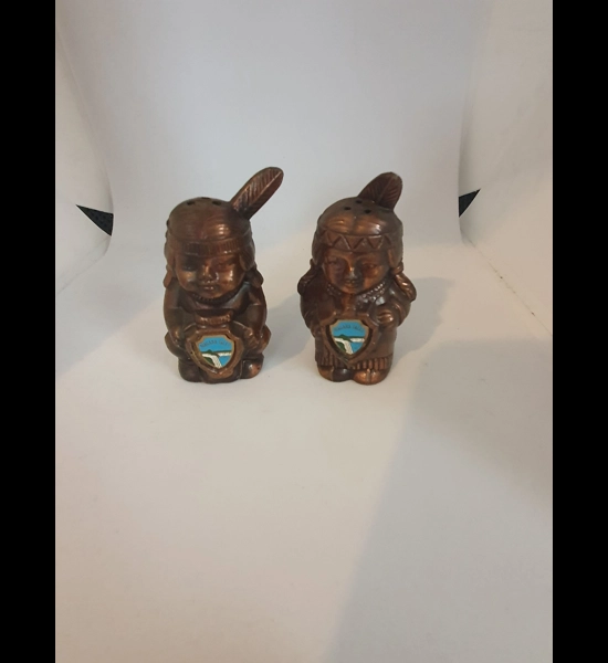 Vintage Brass Indian Girl Salt & Pepper Shakers