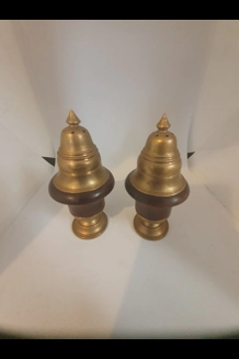 Vintage Brass & Wood Salt & Pepper Shakers