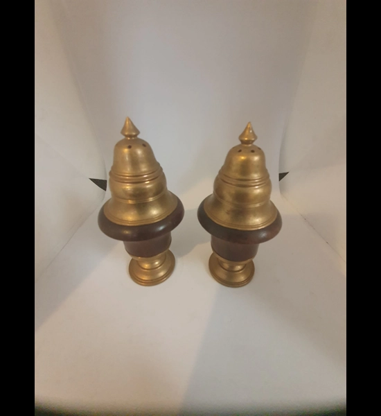 Vintage Brass & Wood Salt & Pepper Shakers