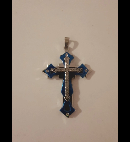 Modern Stainless Steel Blue Cross Pendant
