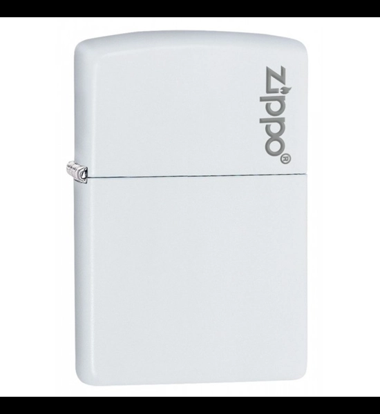 White Matte Logo Zippo Lighter