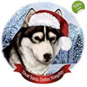 Siberian Husky Santa Hat Ornament