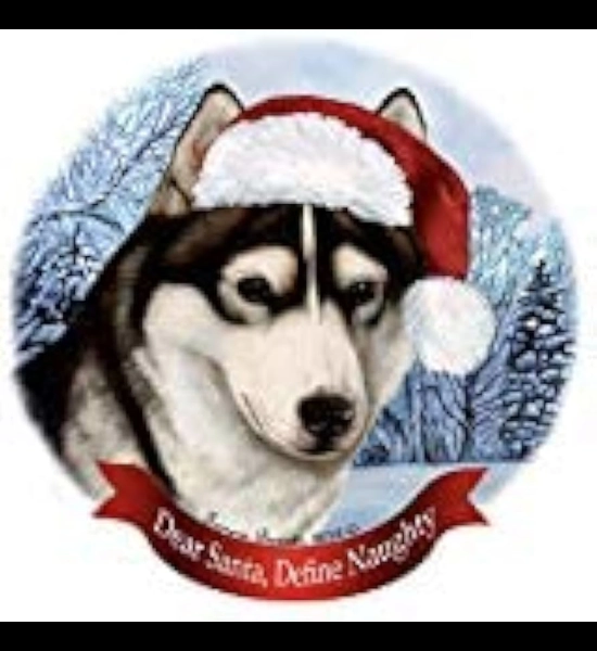 Siberian Husky Santa Hat Ornament