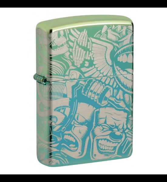 Tattoo Themes High Polish Teal Zippo Lighter