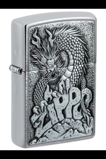 Dragon Emblem Brushed Chrome Zippo Lighter