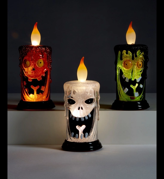3 PC Acrylic LED Halloween Candle Set