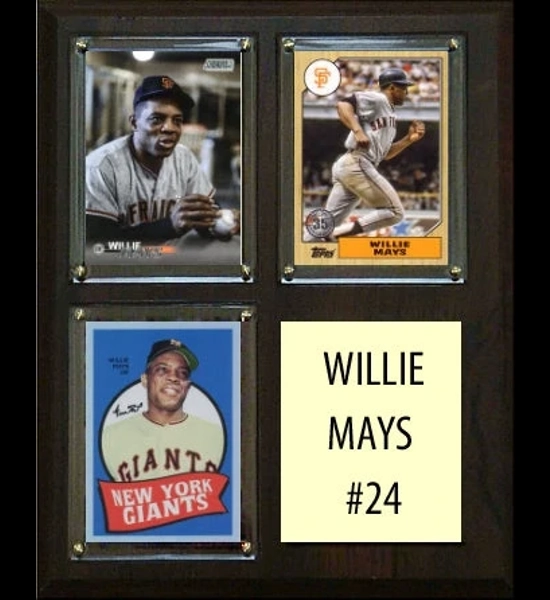 Willie Mays 3 Card 8"x10" Wood Plaque