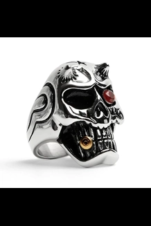 Devil Skull W/Red CZ Cigar Ring