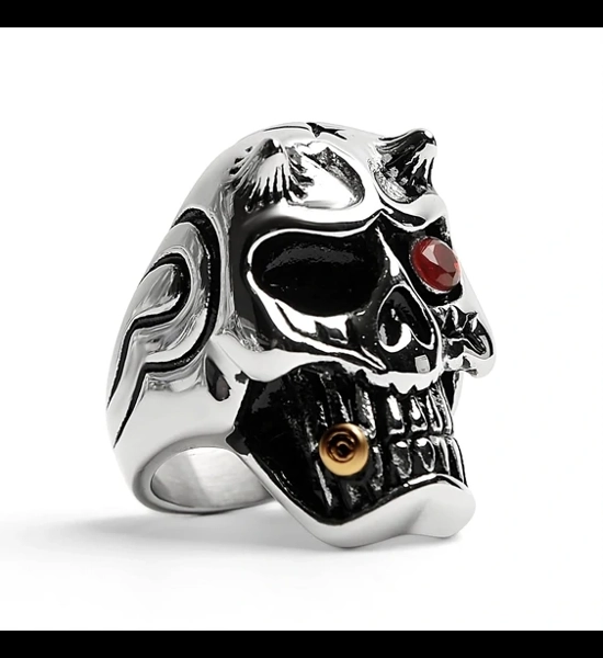 Devil Skull W/Red CZ Cigar Ring