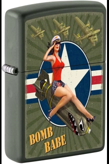 Pin-Up Bomb Babe Green Matte Zippo Lighter