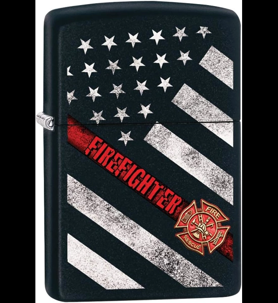 Fire Fighter Flag Black Matte Zippo Lighter