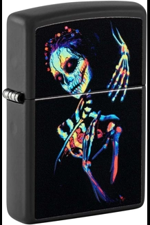 Colorful Skeleton Girl Black Light Zippo Lighter