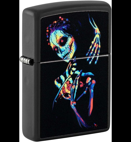 Colorful Skeleton Girl Black Light Zippo Lighter