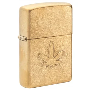 Stamped Weed Leaf - Tumbled Brass Zippo Lighter