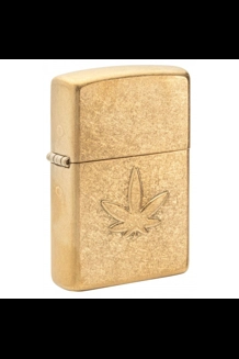 Stamped Weed Leaf - Tumbled Brass Zippo Lighter