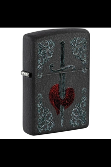Dagger In Heart Black Crackle Zippo Lighter