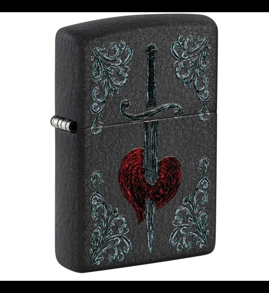 Dagger In Heart Black Crackle Zippo Lighter