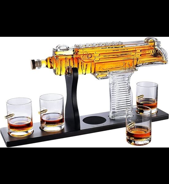 UZI Whiskey Decanter W/4 Glasses Set