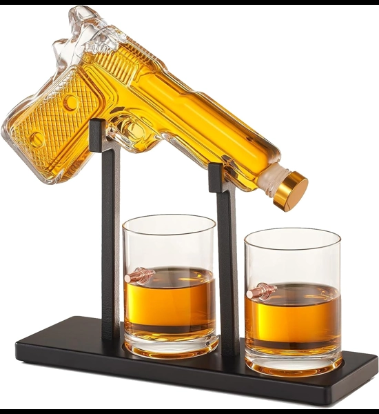 Pistol Decanter W/2 Bullet Glasses Set