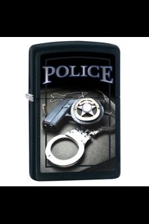 Police, Gun/Badge/Handcuffs Matte Black Zippo