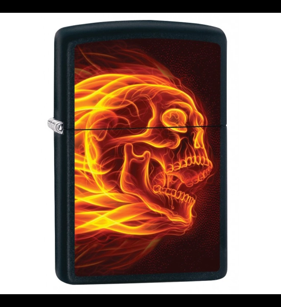 Flaming Skull Matte Black Zippo Lighter