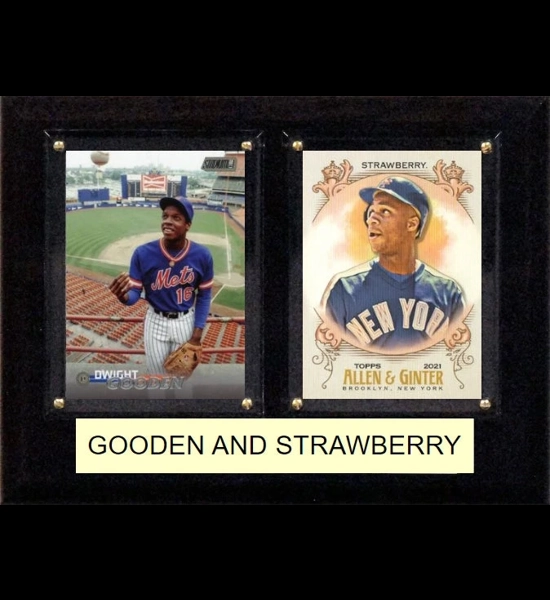 Gooden & Strawberry 2 Card 6"x8" Mets Wood Plaque