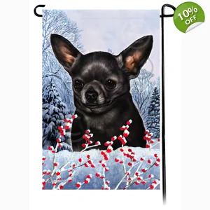 Chihuahua Blk/White Winterberries Garden Flag