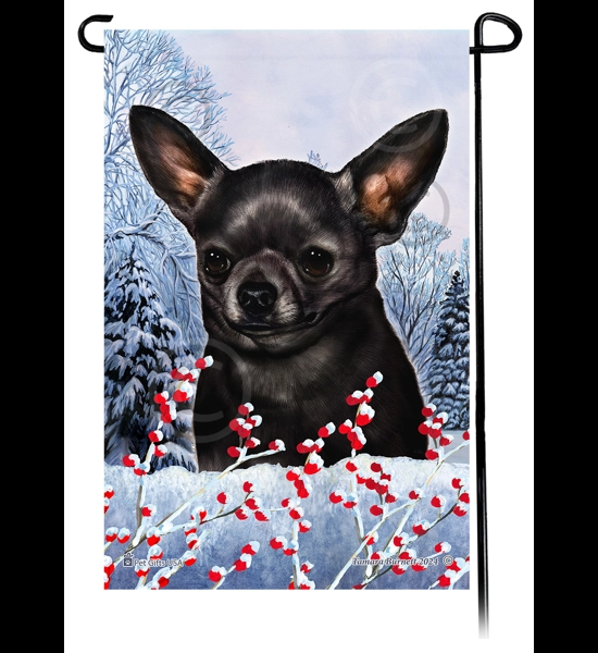 Chihuahua Blk/White Winterberries Garden Flag