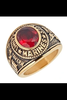 Gold PVD Stainless Red CZ U.S. Marines Ring