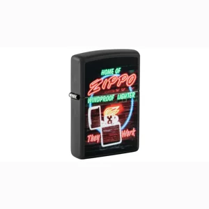 Neon Sign Logo Black Matte Zippo Lighter