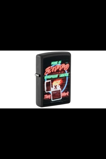 Neon Sign Logo Black Matte Zippo Lighter