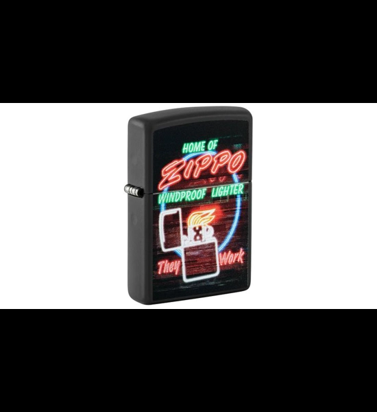 Neon Sign Logo Black Matte Zippo Lighter