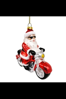Motorcycle Santa Cruising Glass Ornament