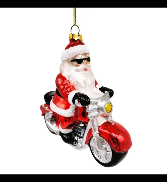 Motorcycle Santa Cruising Glass Ornament