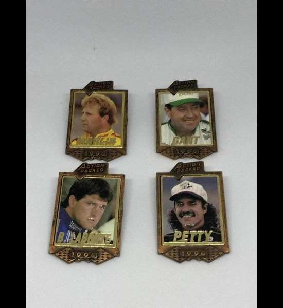 4 PC Vintage NASCAR 24K Gold Plated Lapel Pin Set