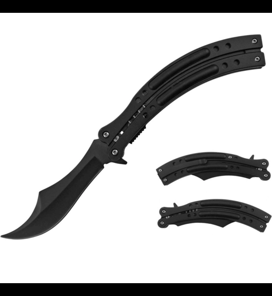 9 5/8" BLACK SPRING ASSISTED FOLDING KNIFE W/ CURVED HANDLE