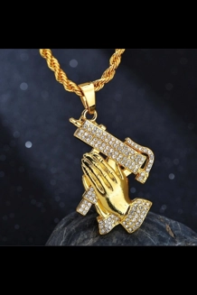 Praying Hands/Machine Gun Pendant Necklace